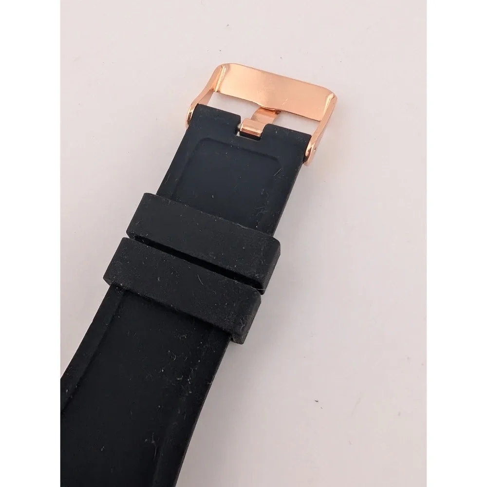 Timecraft Eclipse Men's Watch 42mm Gold Case Black Silicone Band- New Battery